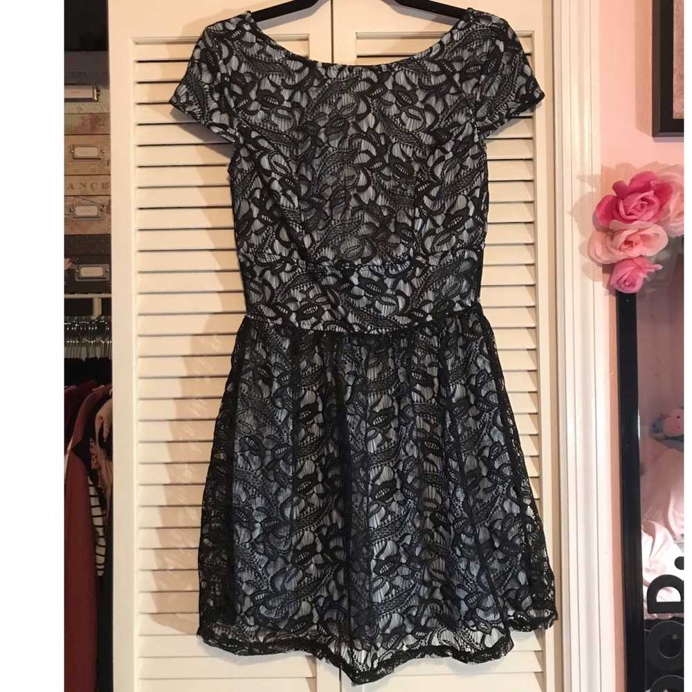 Blue dress with black lace
